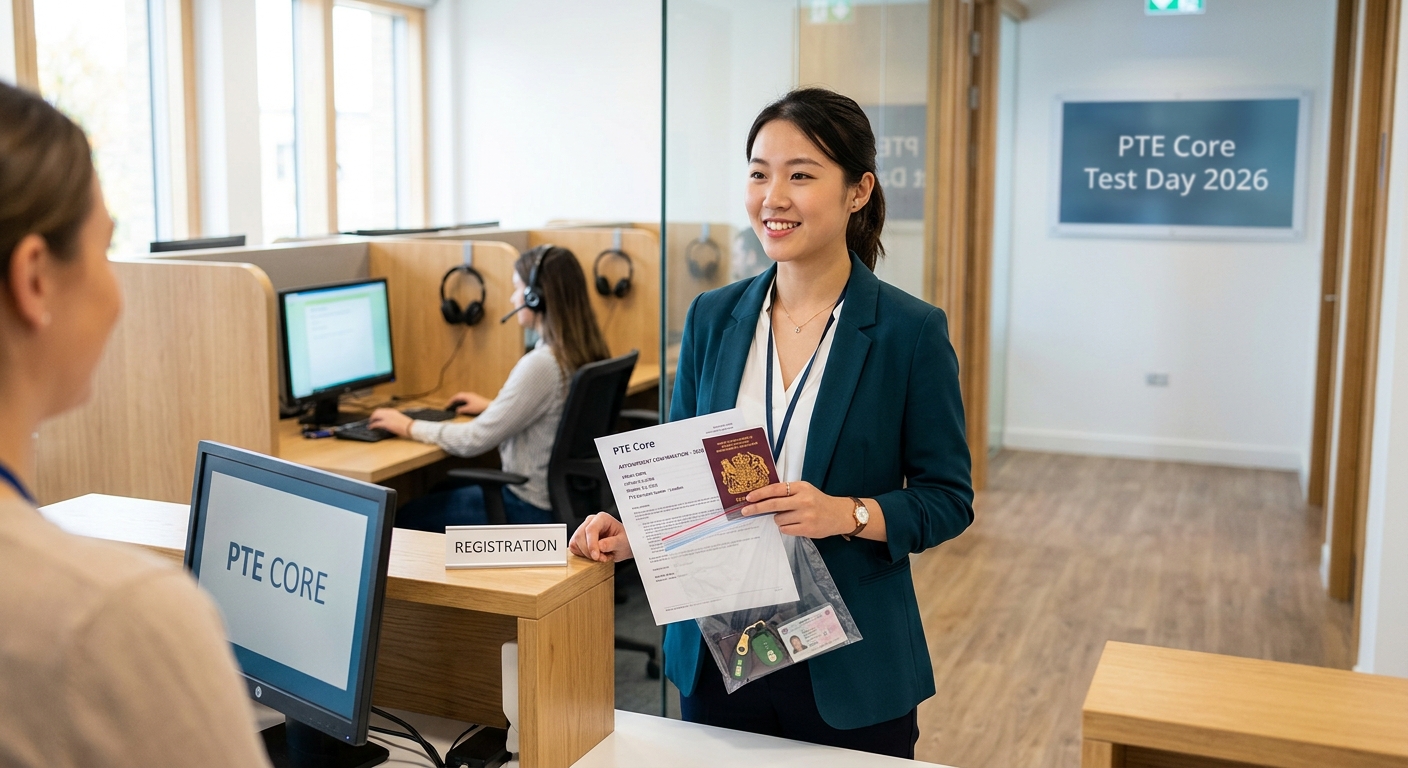 PTE Core test day 2026 ID check-in and exam preparation guide