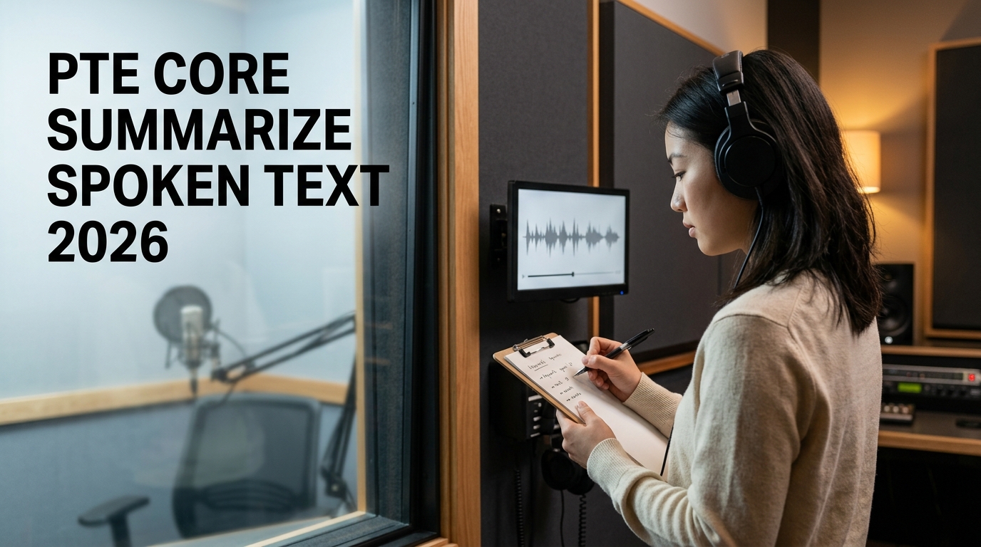 PTE Core Summarize Spoken Text Tips 2026: Scoring, Notes & Examples