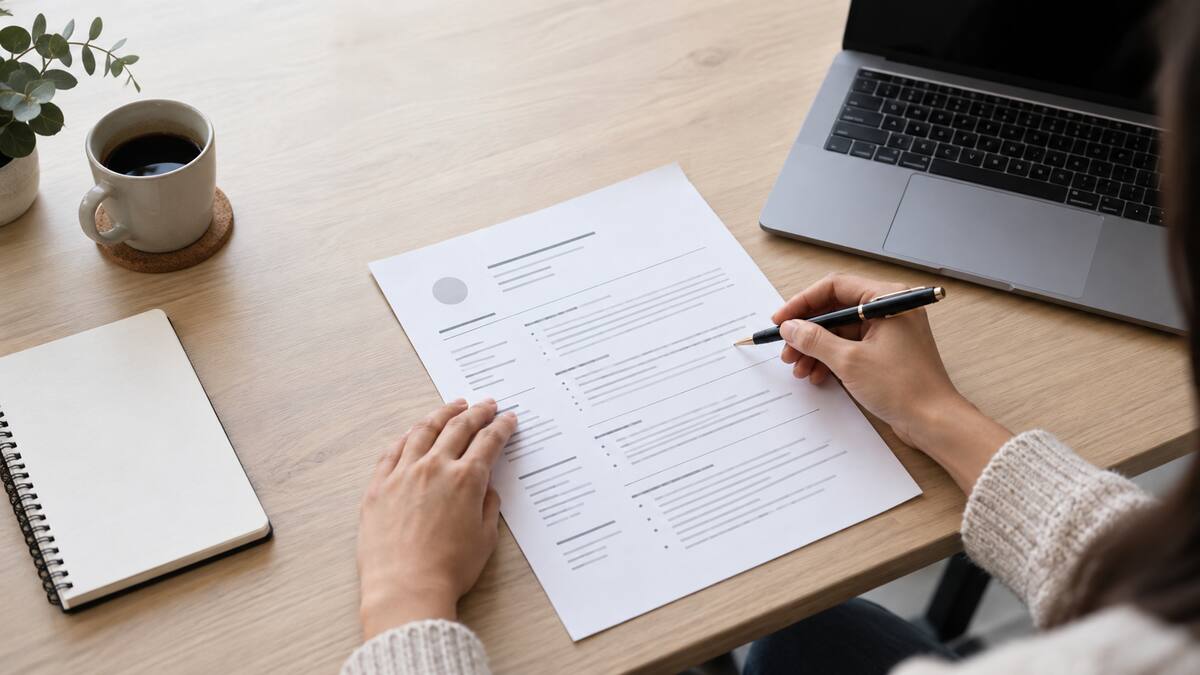 Person editing a clean resume at a desk