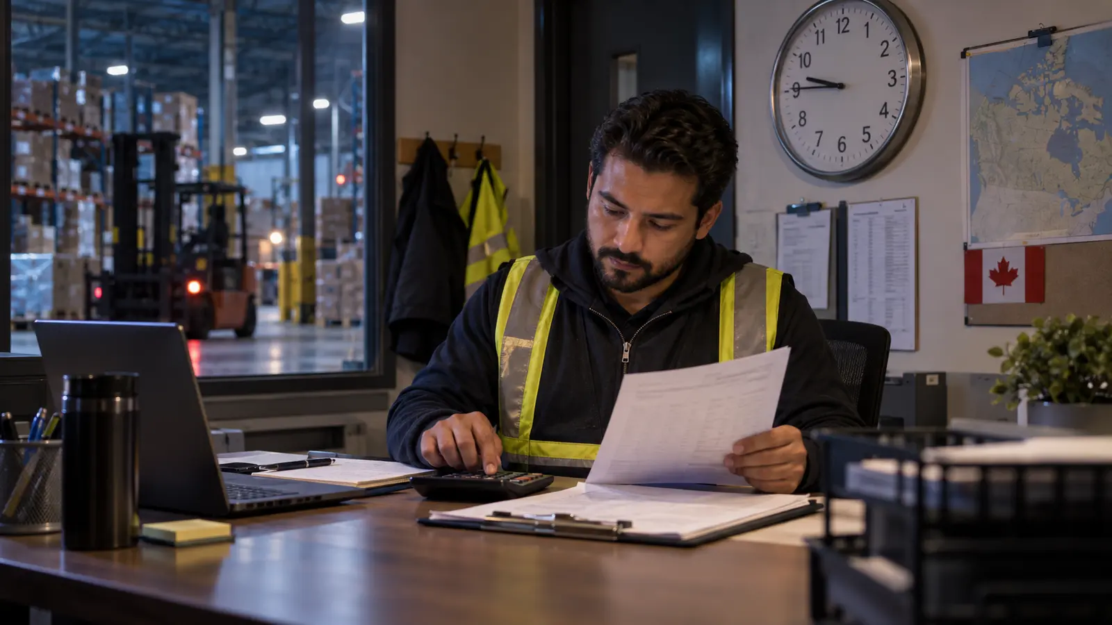 Ontario worker calculating overtime pay after 44 hours
